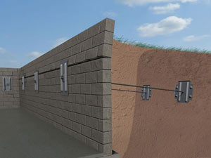 A graphic illustration of a foundation wall system installed in Woodstock