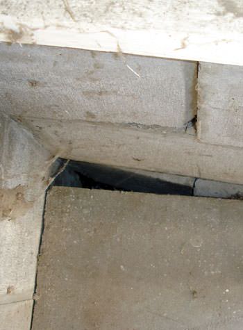 inward rotation of a foundation wall damaged by street creep in a garage in Stockbridge